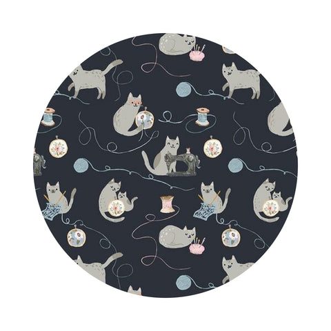2.5 meters left! - Sewing Cats in Peat - And Sew it Goes Collection - Dear Stella Fabrics