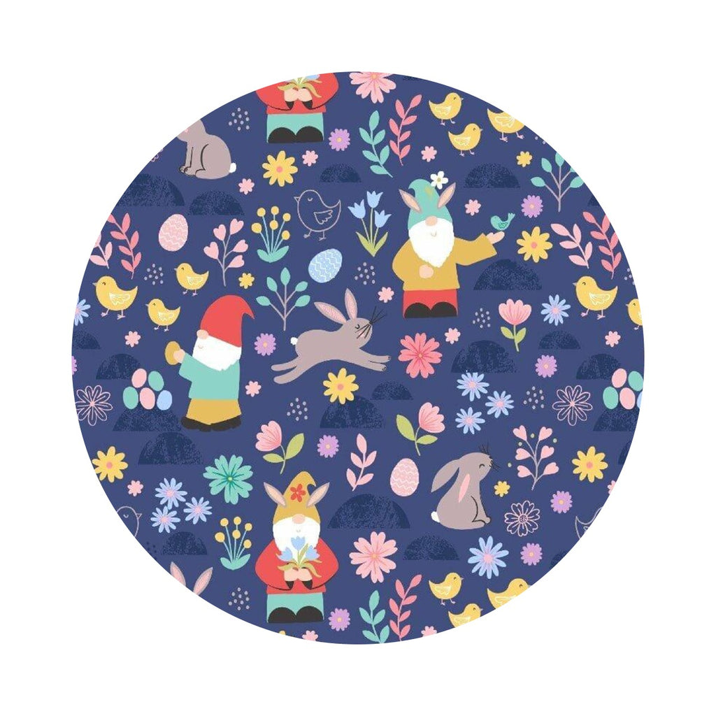 Spring Gnomes on Blue - Spring Treats Collection - Lewis & Irene Fabrics