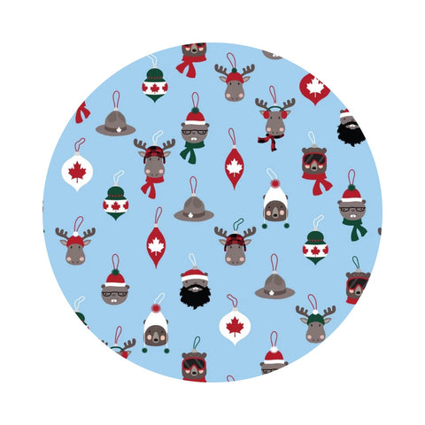 Critter Ornaments in Blue - Purely Canadian EH : Holid'EH Season Collection - Robert Kaufman Fabrics