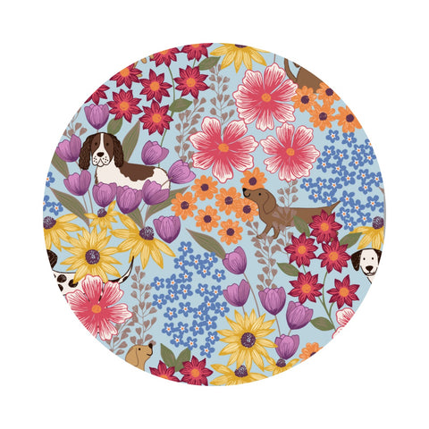 2.5 meters left! - Dogs in Flowers on Light Blue - Paws and Claws Collection - Lewis & Irene Fabrics