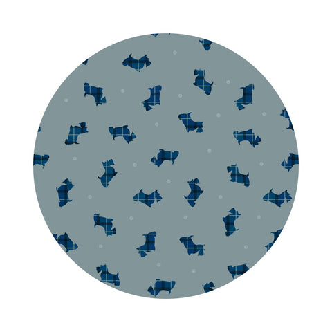 Scottie Dog on Loch Blue - Small Things Celtic Inspired Collection - Lewis & Irene Fabrics