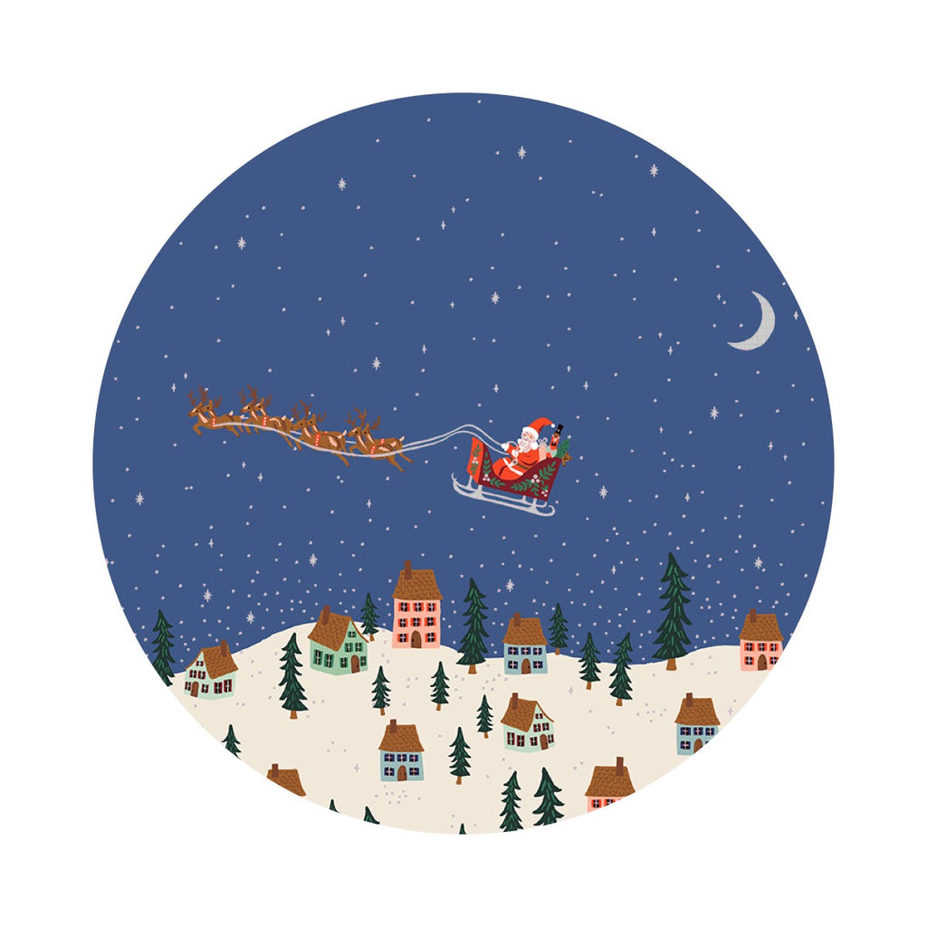 Santa's Sleigh on Navy Metallic Cotton - Holiday Classics V by Rifle Paper Co. - Cotton + Steel Fabrics