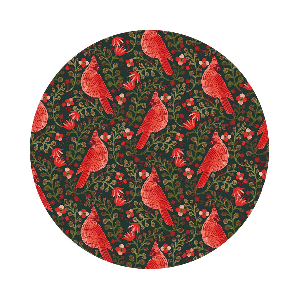 Cardinals on Evergreen with Metallic - Holiday Classics V by Rifle Paper Co. - Cotton + Steel Fabrics