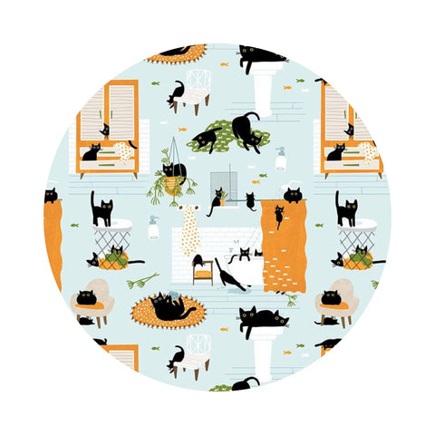 3 meters left! - Kitty Wash in Icy - Feline Fancy Collection - Dear Stella Fabrics