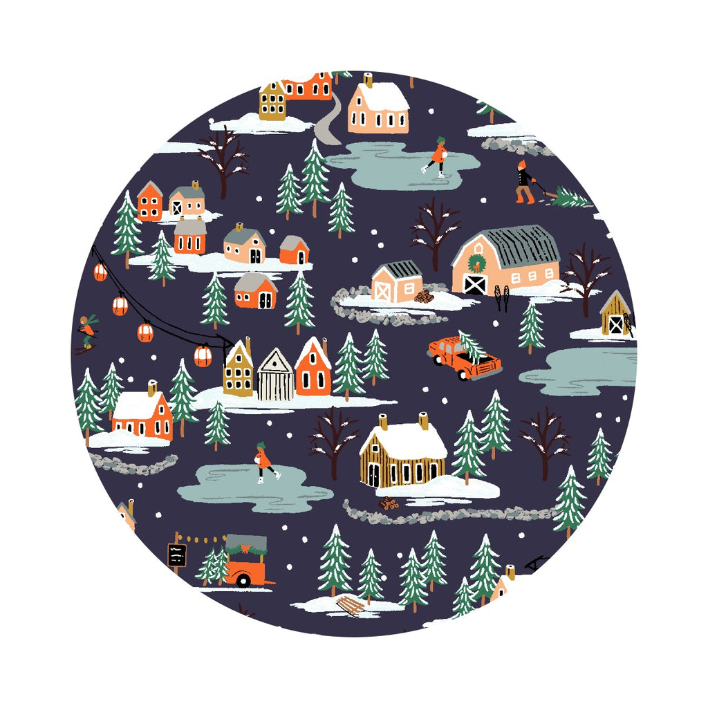 Holiday Village in Navy Cotton - Holiday Classics 2 by Rifle Paper Co. - Cotton + Steel Fabrics