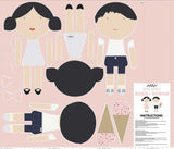 2 panels left! - Doll Main Pink - Rosie & Rowan - Doll Fabric Cottons - Riley Blake Designs - Each Panel Makes 2 Dolls!