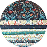 1.5 meters left! - Floral Pears with Copper Metallic on Light Blue - Wintertide Collection - Lewis & Irene Fabrics