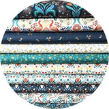 2.5 meters left! - Floral Pears with Copper Metallic on Dark Blue - Wintertide Collection - Lewis & Irene Fabrics