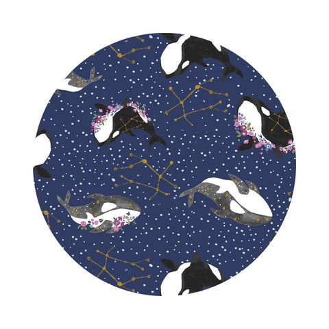 1 meter left! - Queen of the Sea in Purple Royalty Metallic Cotton - Cosmic Sea Collection - Calli and Co. - Cotton + Steel Fabrics