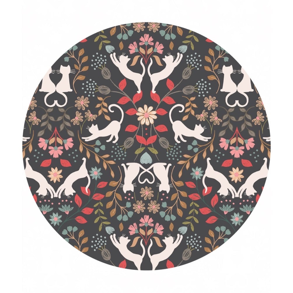 Love Cats on Charcoal - Purrfect Petals Collection - Lewis & Irene Fabrics