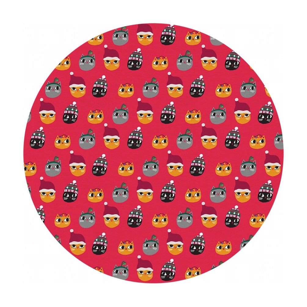 Cat Faces on Red - Christmas Sweater Cats Collection - Paintbrush Studio Fabrics