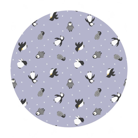 1.5 meters left! - Penguins on Iced Lilac with Pearl - Small Things Polar Animals Collection - Lewis & Irene Fabrics