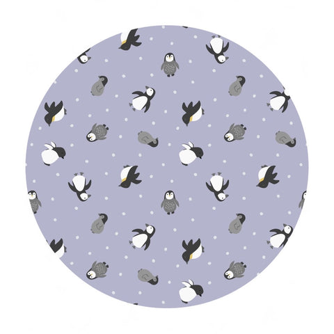 2.5 meters left! - Penguins on Iced Lilac with Pearl - Small Things Polar Animals Collection - Lewis & Irene Fabrics