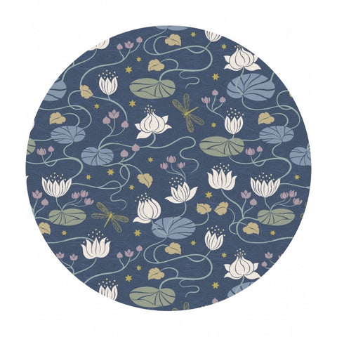 Lilies on Dark Blue with Gold Metallic - Jardin de Lis Collection - Lewis & Irene Fabrics