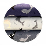Whales on Dark Ocean with Pearl - Small Things Polar Animals Collection - Lewis & Irene Fabrics