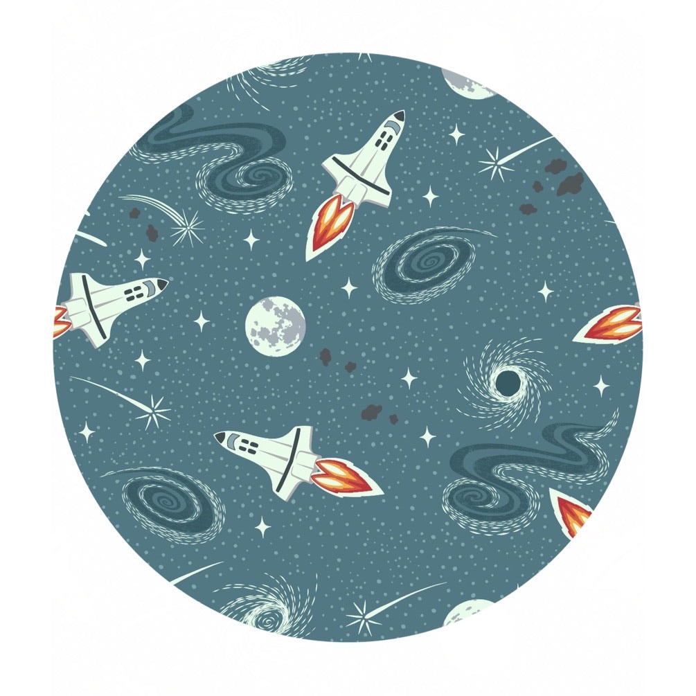 1.5 meter left! - Teal Blue Rockets (Glow in the Dark!) -  Light Years Collection - Lewis & Irene Fabrics