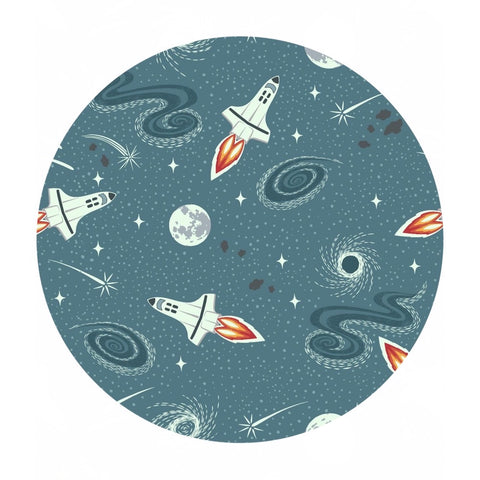 .5 meters left! - Teal Blue Rockets (Glow in the Dark!) -  Light Years Collection - Lewis & Irene Fabrics