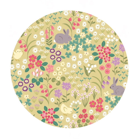 2 meters left! - Bunny & Chick Floral on Spring Yellow - Bunny Hop Collection - Lewis & Irene Fabrics