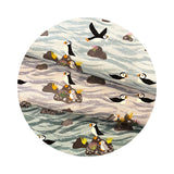 3 meters left! - Puffins on Rocks in Light Blue - Puffin Bay Collection - Lewis & Irene Fabrics