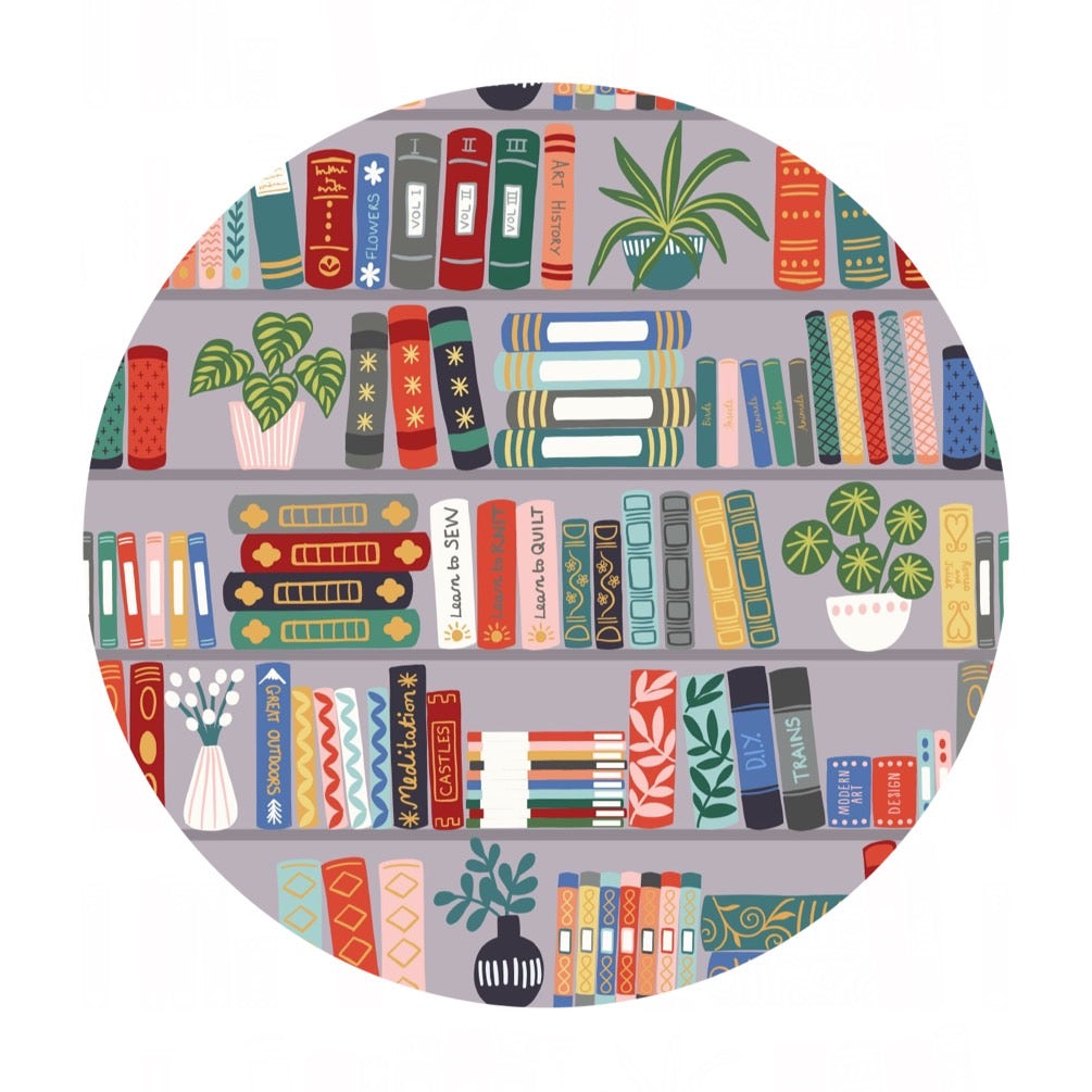 2 meters left! - Book Shelves on Gray - Bookworm Collection - Lewis & Irene Fabrics