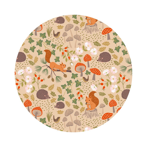 2 meters left! - Squirrels & Hedgehogs on Light Oak - Evergreen Collection - Lewis & Irene Fabrics