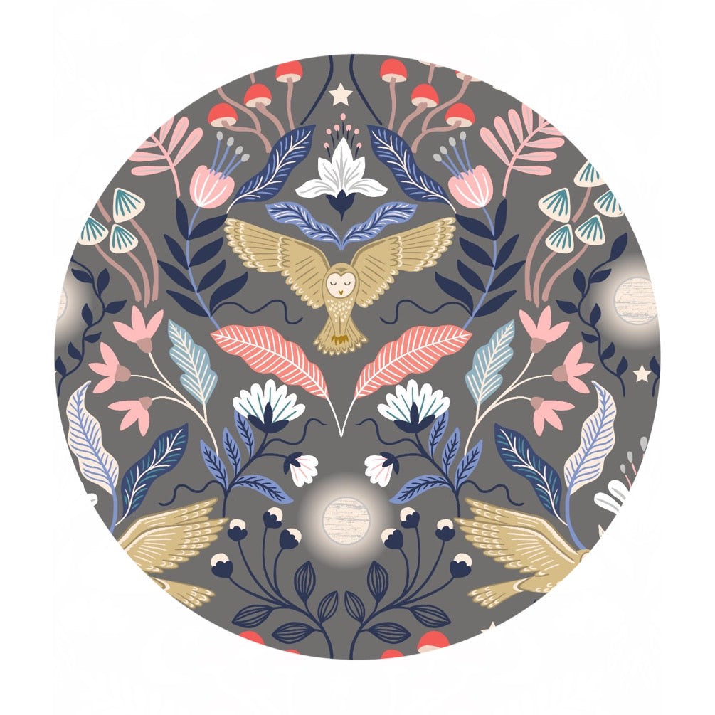 Enchanted Owl on Dark Gray with Silver Metallic - Enchanted Collection - Lewis & Irene Fabrics