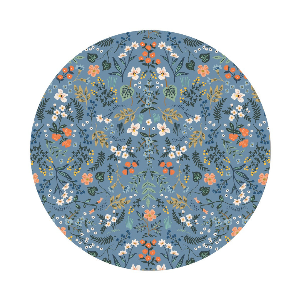 .5 meters left! - Wildwood in Blue Metallic Cotton - Bon Voyage Collection by Rifle Paper Co. - Cotton + Steel Fabrics