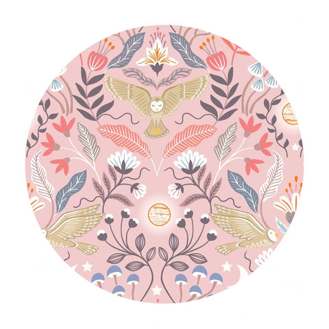 1.5 meters left! - Enchanted Owl on Pink with Copper Metallic - Enchanted Collection - Lewis & Irene Fabrics
