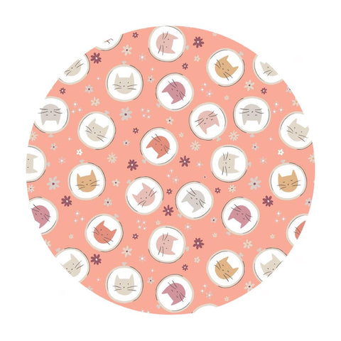 Embroidery Hoop Toss in Peach - Smitten Kitten Collection - Camelot Fabrics