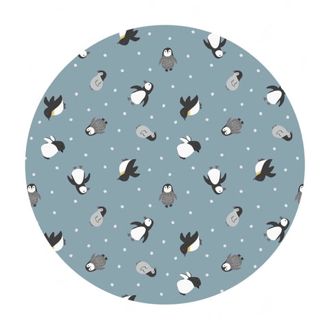 3.5 meters left! - Penguins on Snow Blue with Pearl - Small Things Polar Animals Collection - Lewis & Irene Fabrics