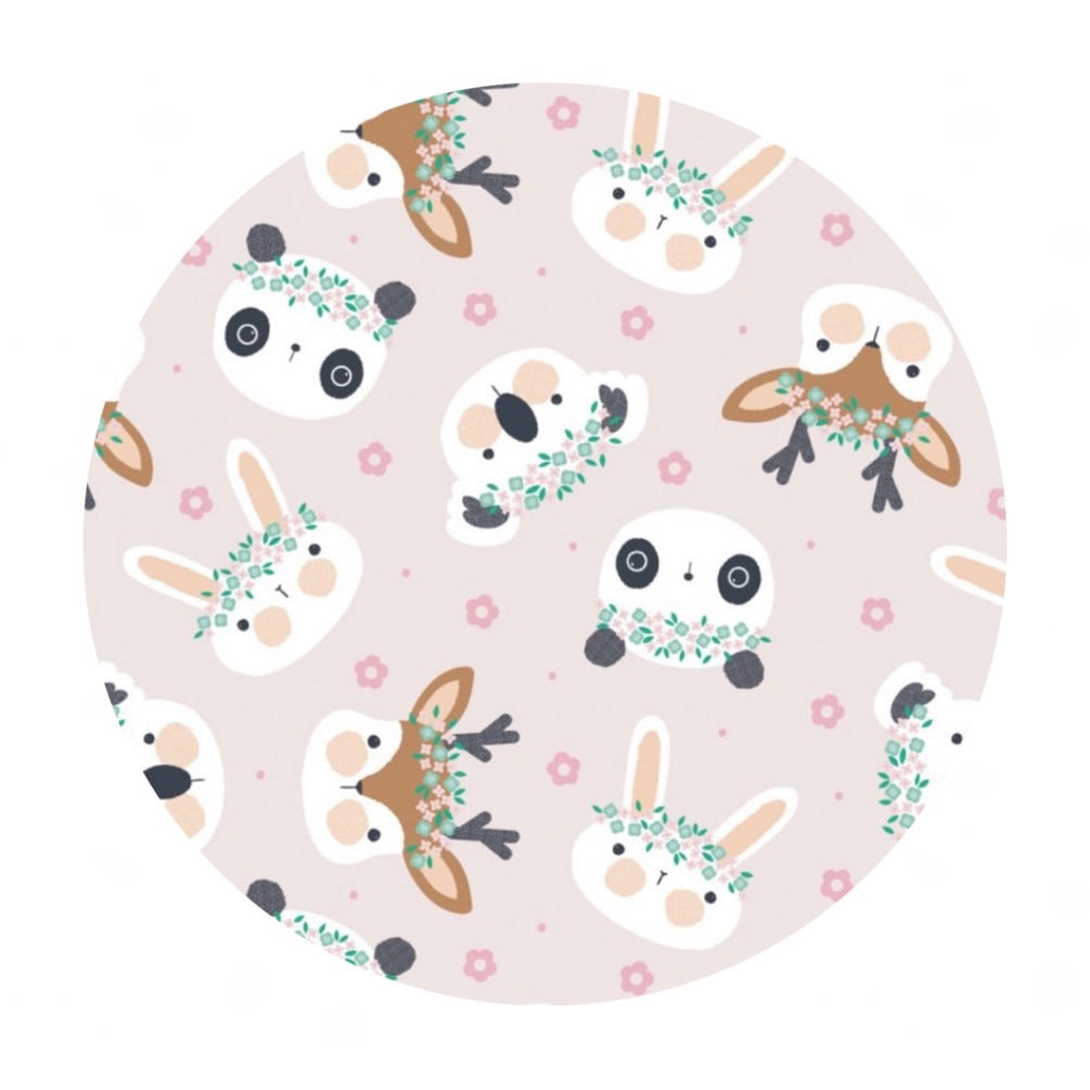 Animal Flower Crowns in Blush - Floral Menagerie Collection - Camelot Fabrics