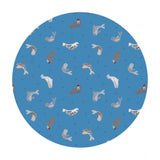 3.5 meters left! - Seals on Surf Blue with Pearl - Small Things Polar Animals Collection - Lewis & Irene Fabrics