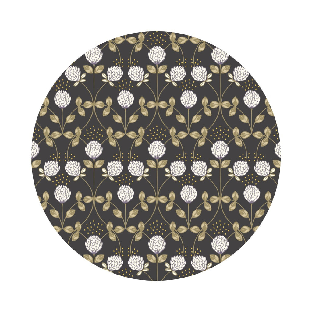 Clover on Charcoal with Gold Metallic - Honey Bee Collection - Lewis & Irene Fabrics