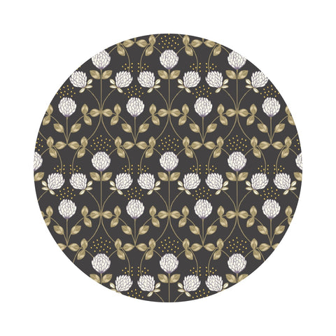 Clover on Charcoal with Gold Metallic - Honey Bee Collection - Lewis & Irene Fabrics