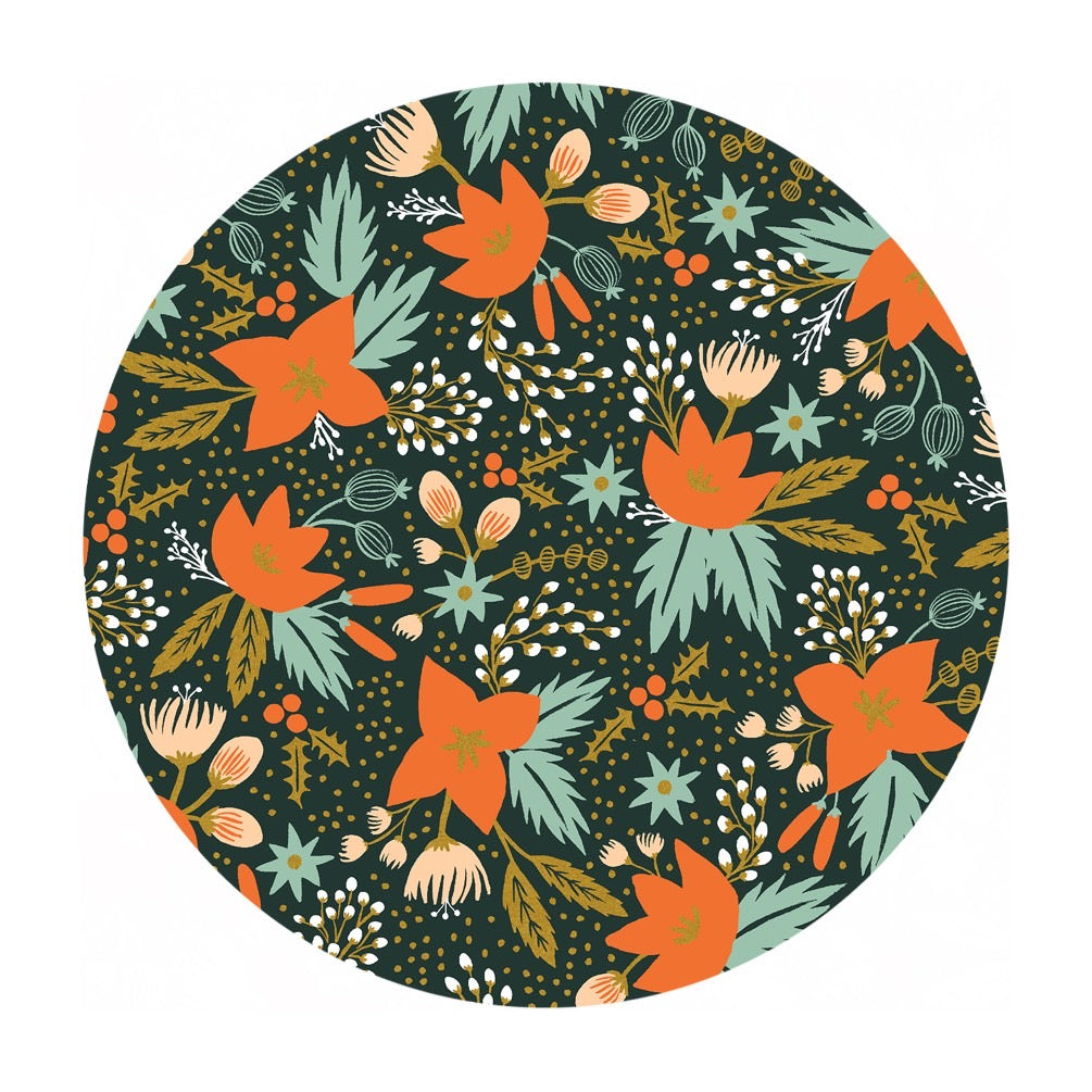 Poinsettia in Evergreen Metallic Cotton - Holiday Classics by Rifle Paper Co. - Cotton + Steel Fabrics