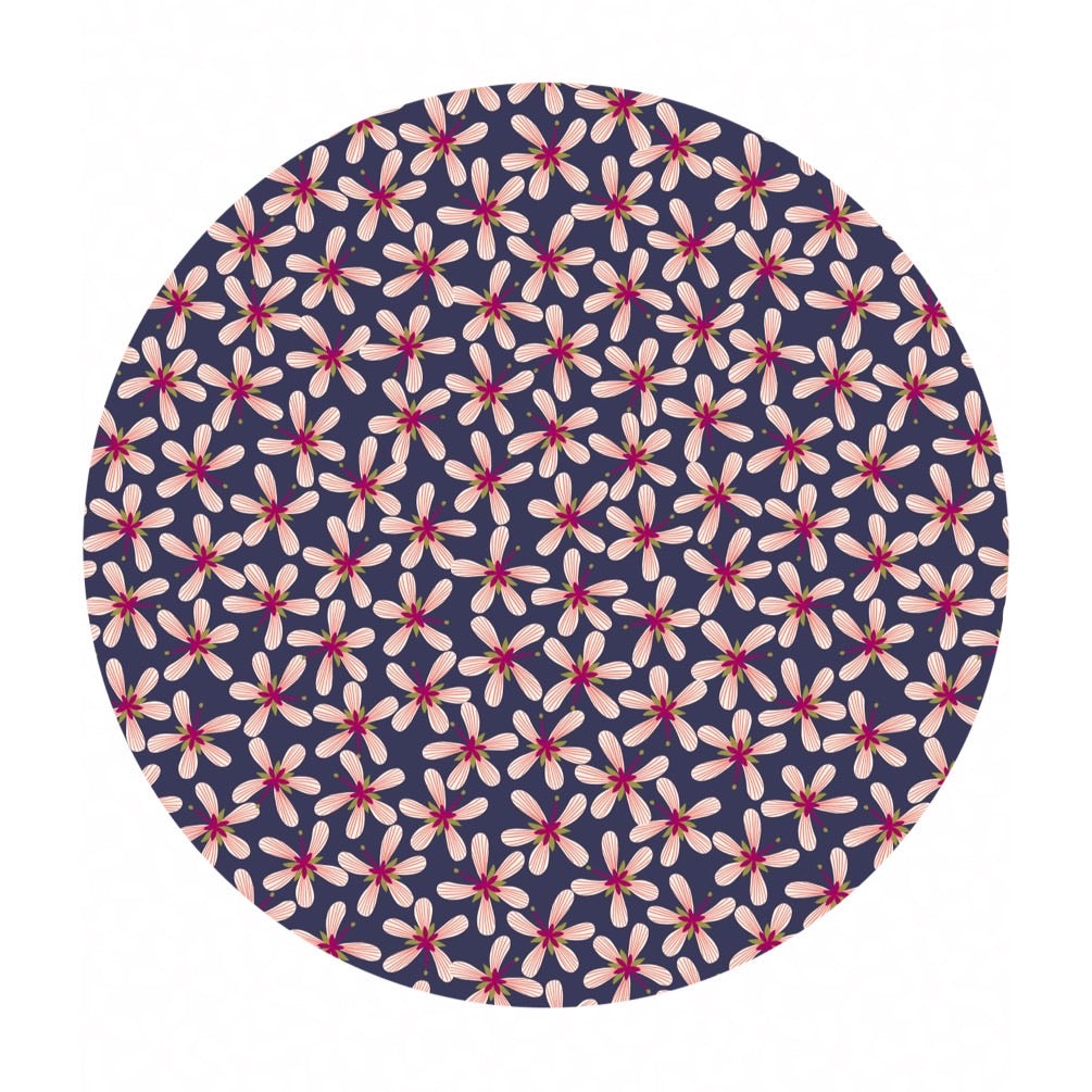 2.5 meters left! - Stripy Flowers on Dark Blue - Hummingbird Collection - Lewis & Irene Fabrics