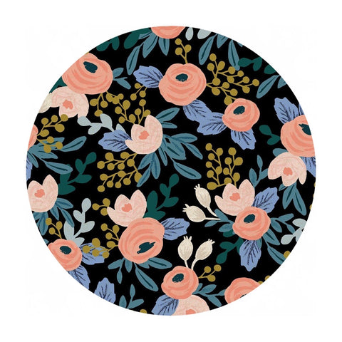 3.5 meters left! - Rosa in Black Unbleached Canvas - Garden Party by Rifle Paper Co. - Cotton + Steel Fabrics