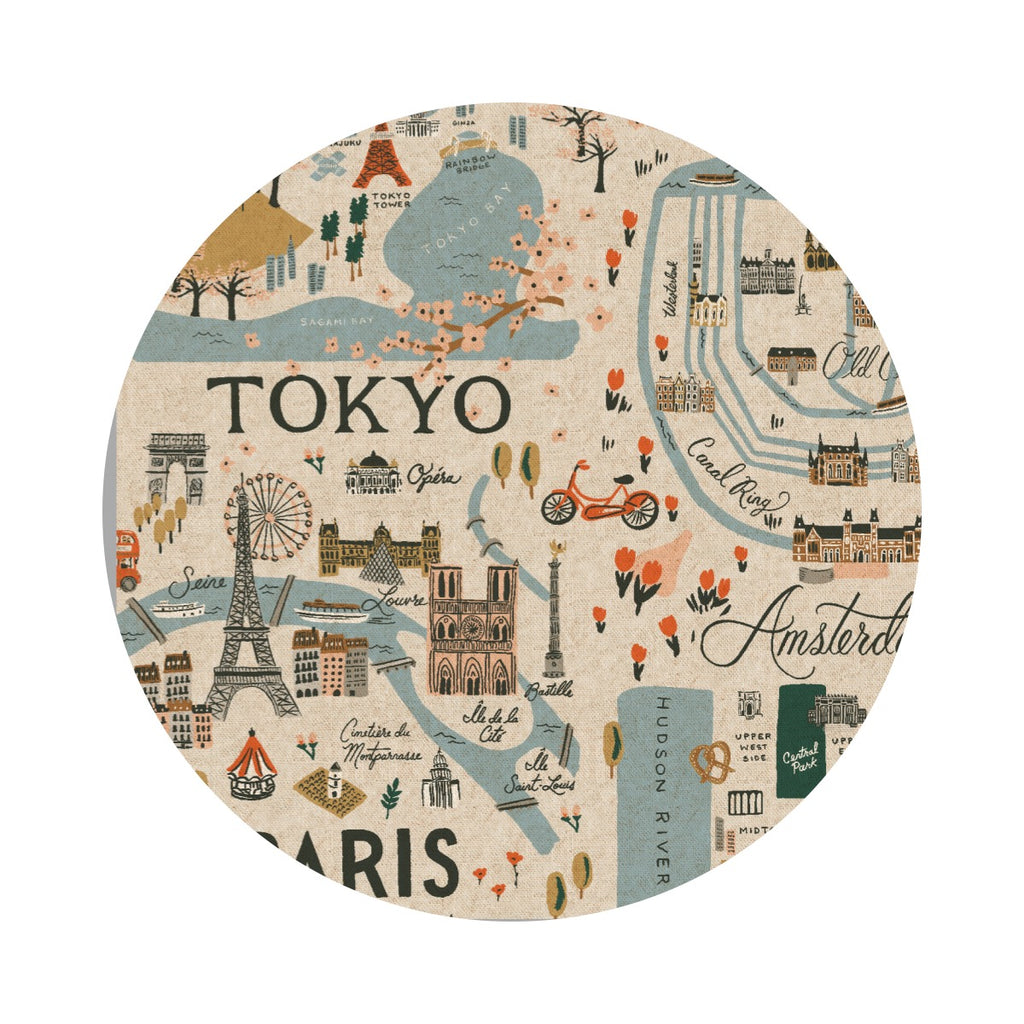 City Guide in Natural Unbleached Canvas - Bon Voyage Collection by Rifle Paper Co. - Cotton + Steel Fabrics