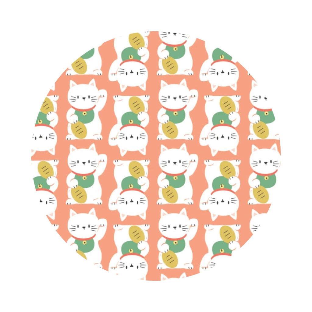 Maneki-Neko in Coral - On a Roll Collection - Camelot Fabrics