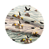 Puffins on Rocks in Gray - Puffin Bay Collection - Lewis & Irene Fabrics