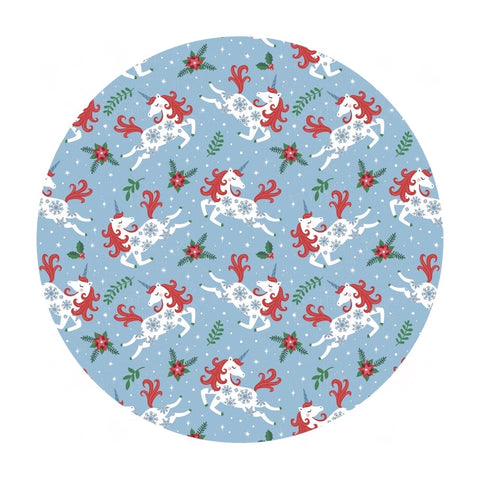 Holiday Unicorns in Blue - It's Always Unicorn Season Collection - Camelot Fabrics