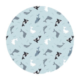 Whales on Icy Blue with Pearl - Small Things Polar Animals Collection - Lewis & Irene Fabrics