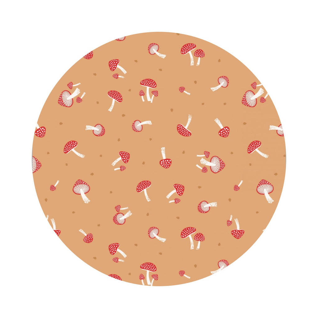 1.5 meters left! - Mushrooms on Light Rust - Evergreen Collection - Lewis & Irene Fabrics