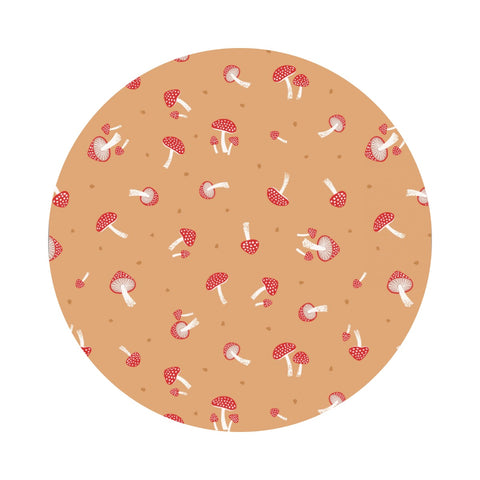 1.5 meters left! - Mushrooms on Light Rust - Evergreen Collection - Lewis & Irene Fabrics