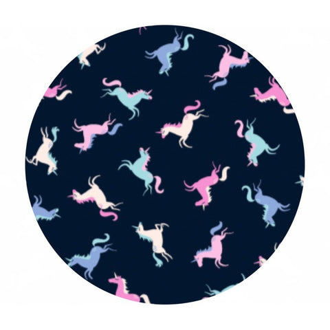 1.5 meters left! - Tossed Unicorns in Peacoat - Avalon Collection - Dear Stella Fabrics