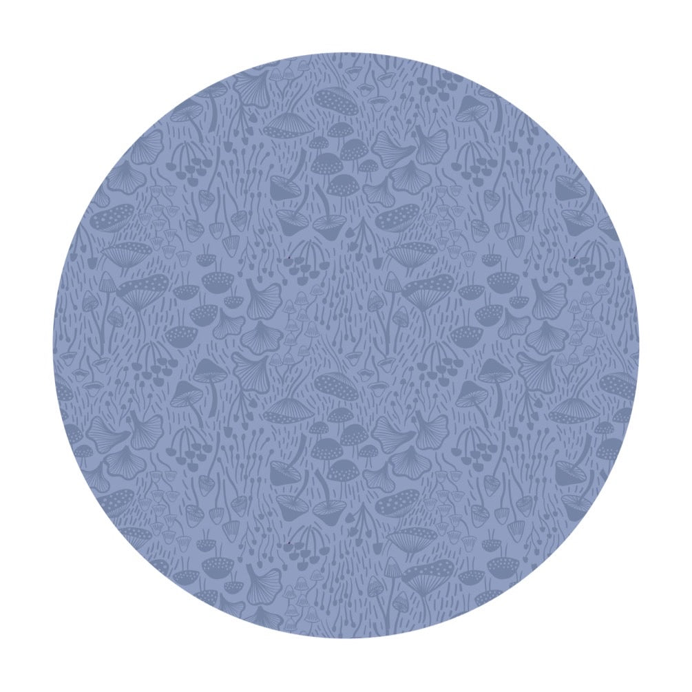 3.5 meters left! - Fantastic Fungi on Smokey Blue - Enchanted Collection - Lewis & Irene Fabrics