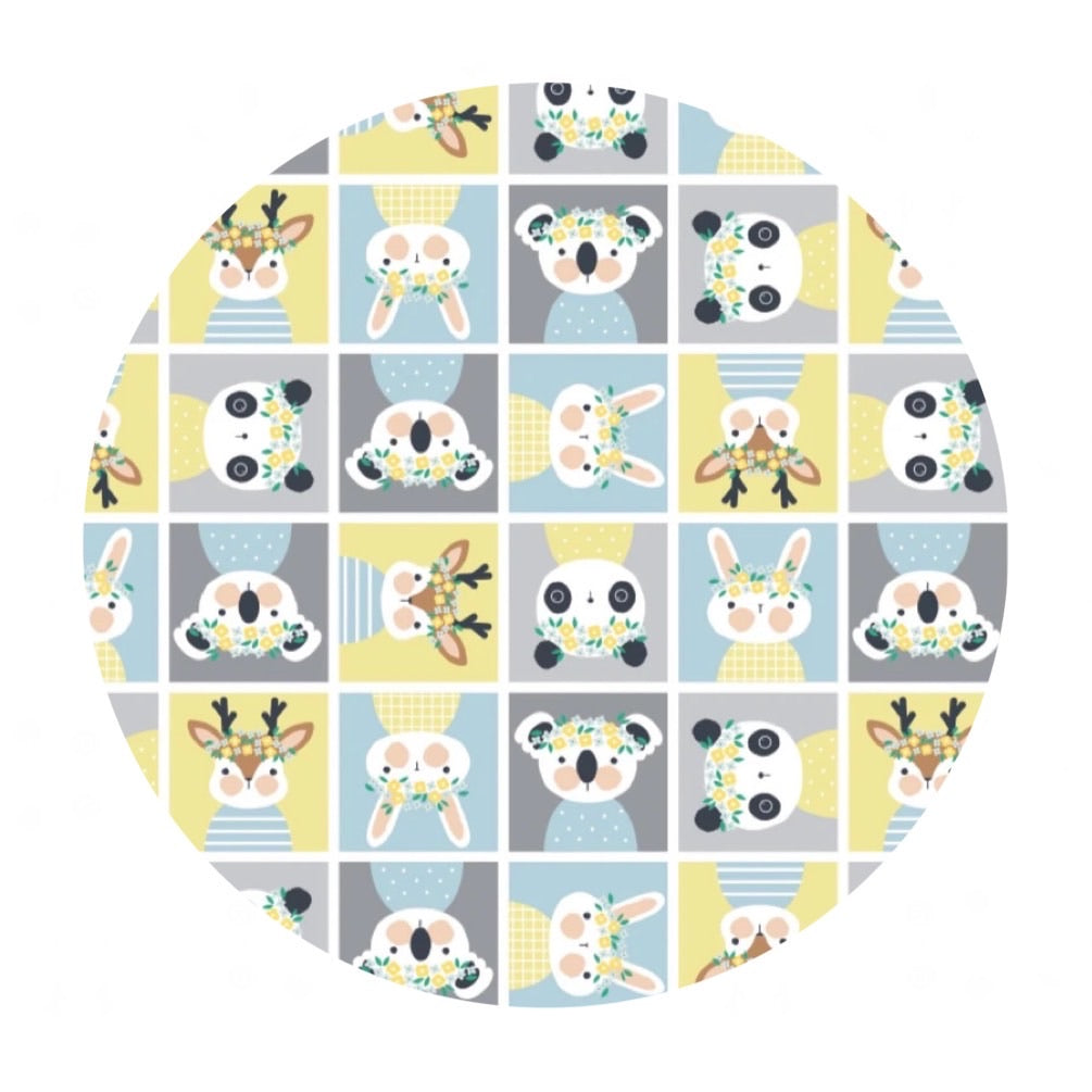 Playful Animal Block in Yellow Flannel - Printed Flannel Collection - Camelot Fabrics