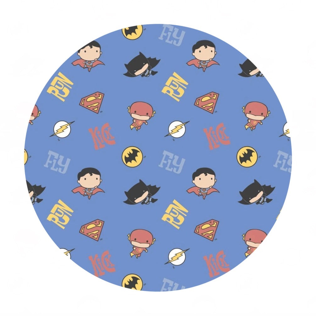 Justice League Boy Editorial in Blue - Character Nursery Collection - Camelot Fabrics