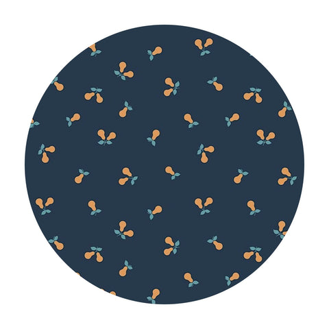Copper Metallic Pears on Dark Blue - Wintertide Collection - Lewis & Irene Fabrics