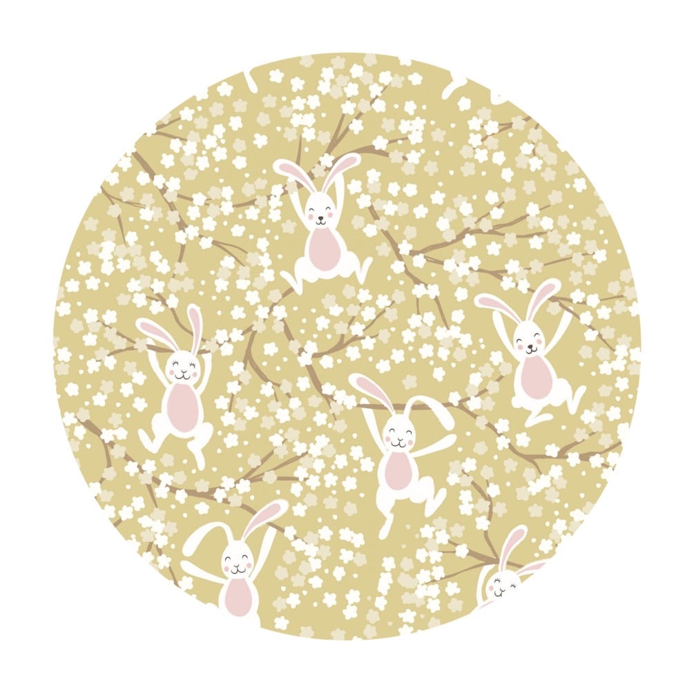 Swinging Bunnies on Spring Yellow - Bunny Hop Collection - Lewis & Irene Fabrics